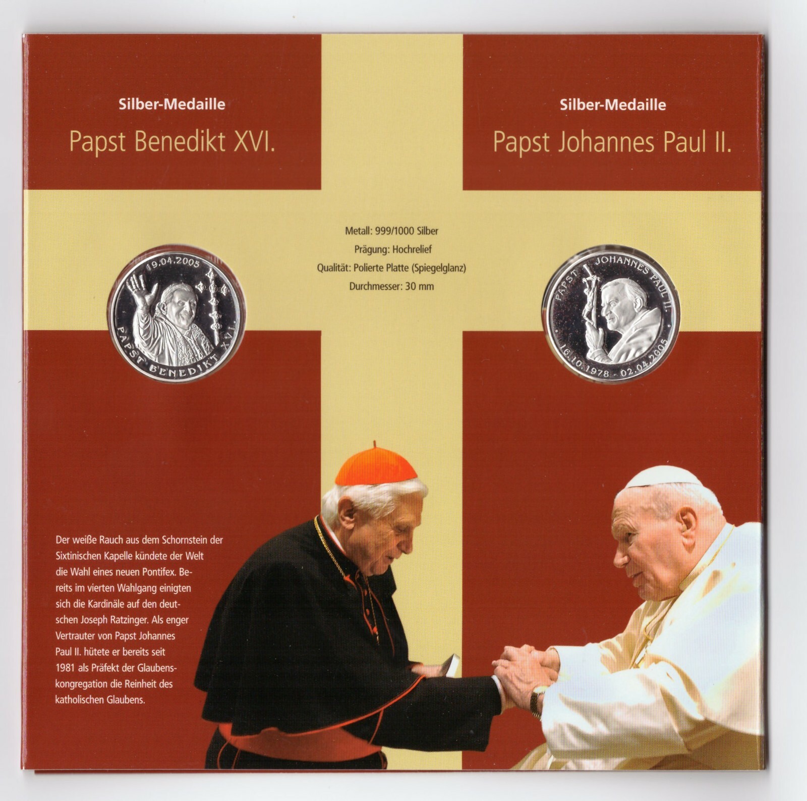 JOHANNES PAUL II.  UND PAPST BENEDIKT **  NUMISBRIEF MIT 2 SILBERMEDAILLEN