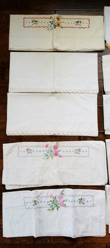 Lot of 15 Vintage CUTTER Pillowcases Painted, Embroidery,  Crocheted Edges