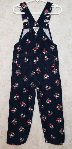 OshKosh Girl's Spring Navy Floral Pant Corduroy Overalls Size 4T