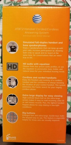 AT&T 2 Handset Corded/Cordless Answering System With Dual Caller ID/Wait CL84215