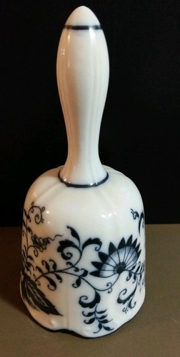 5 1/2  Inch Fine Bone China bell, blue flowers and leaves, interesting clapper