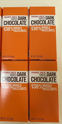 TRADER JOE'S SWISS DARK CHOCOLATE WITH 30% WHOLE HAZELNUTS 4 PACKS