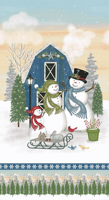 Chrismas Snowman Fabric Barn Snowmen Dream Snow Cotton Studio E 24'' Panel