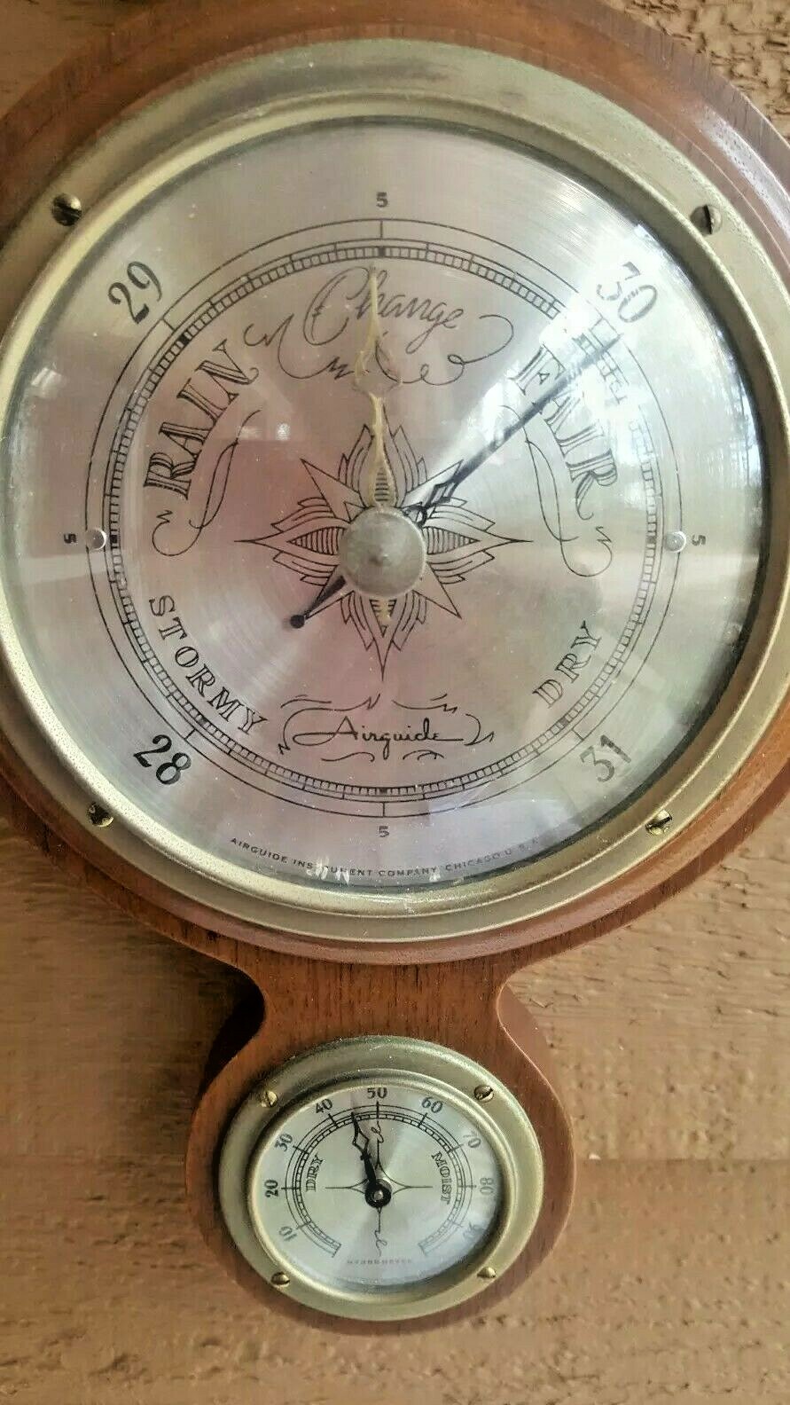 Vintage Airguide Barometer Hygrometer Mahogany Weather Station Banjo Style