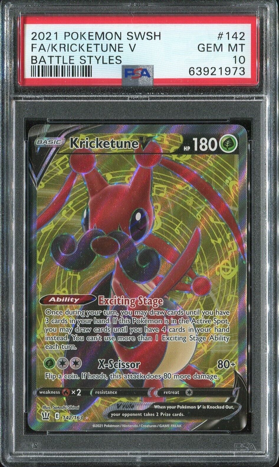 Kricketune V PSA 10 Pokemon Card 142 Battle Styles 2021 SWSH Kricketune V PSA 10 Pokemon Card 142 Battle Styles 2021 SWSH