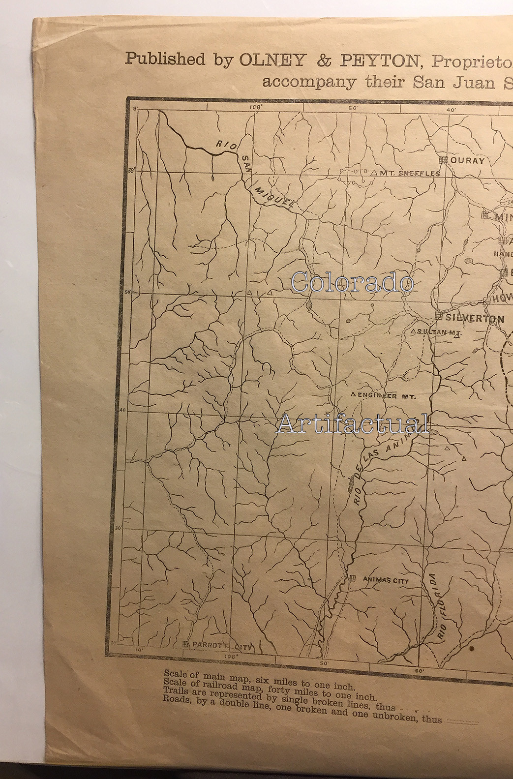 LAKE CITY COLORADO MAP OF SAN JUAN COLORADO Olney & Peyton mining railroads 1877