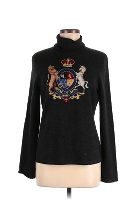 Vtg Ralph Lauren Crest Coat of Arms Wool Cashmere Sweater Navy Lion Unicorn L /P