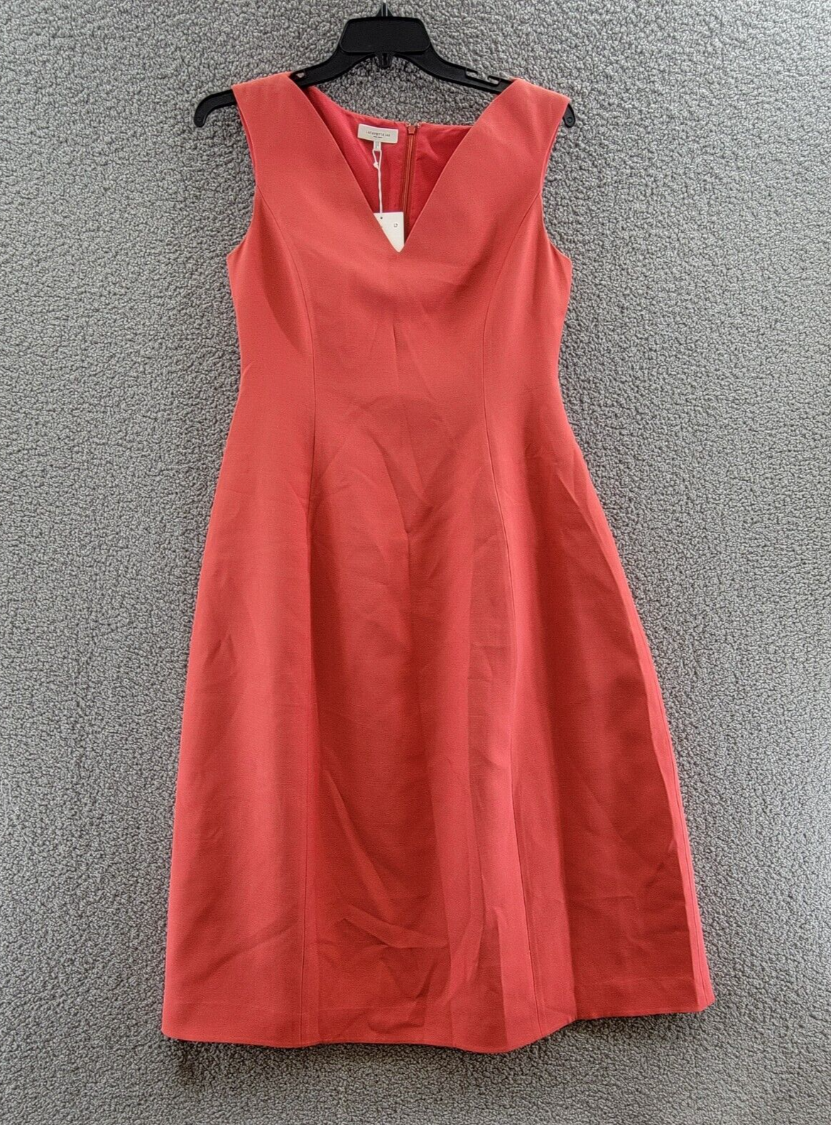 Pre-owned Lafayette 148 York Portrait Wool/silk Vneck Dress Women's 10 Vibrant Coral