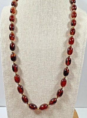 Avon 1980 Turtle Bay Collection Necklace Gold Station Beads 23'' hidden clasp