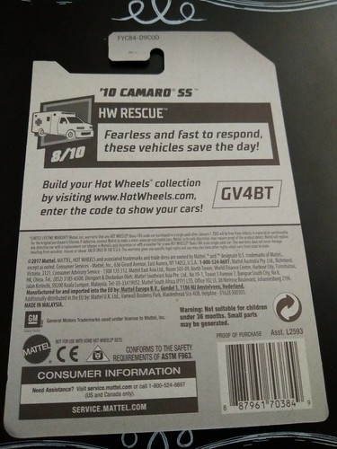 HOT WHEELS CAR.. 2010 CAMARO SS .. HW RESCUE. .. 8 OF 10.. 2018 RELEASE
