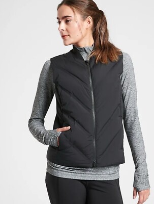 New ATHLETA Inlet Black Puffer Down Vest Size 2XL Water Repellent Wind Resistant