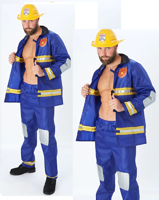 Mens Firefighter Costume Sexy Fireman Adults Fancy Dress Hen Night Stripper