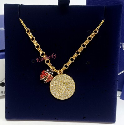 Swarovski Lisabel Coin & Ladybug Necklace Red/Clear Crystal Pave NEW 5498808
