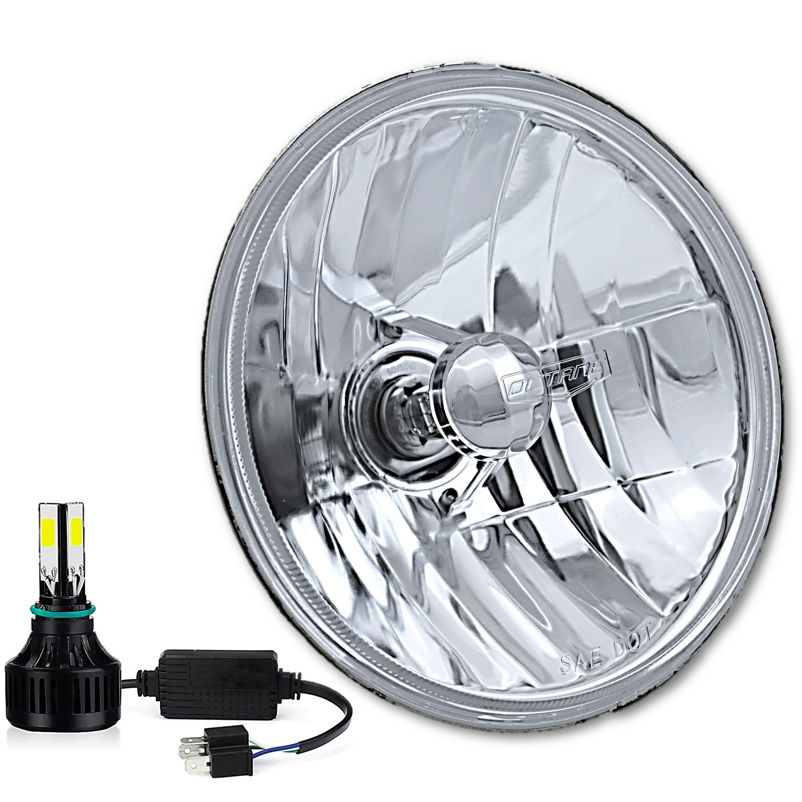 7" H6006/6006 Crystal Glass/Metal Headlight 6V 6-Volt 26/40w LED Light