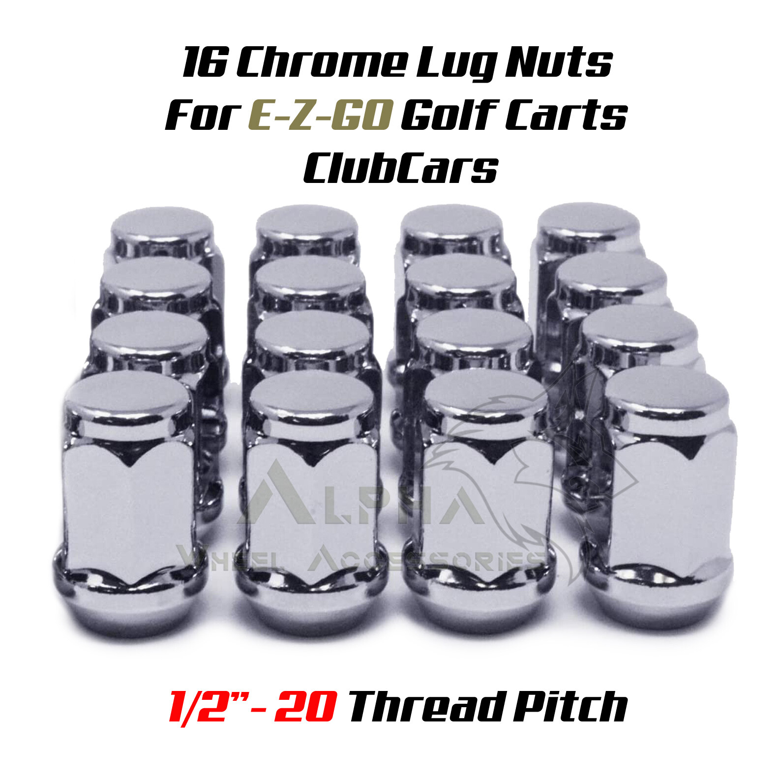 16Pc EZGO Golf Cart ClubCar Chrome Lug Nuts 1/2 20 Closed End For