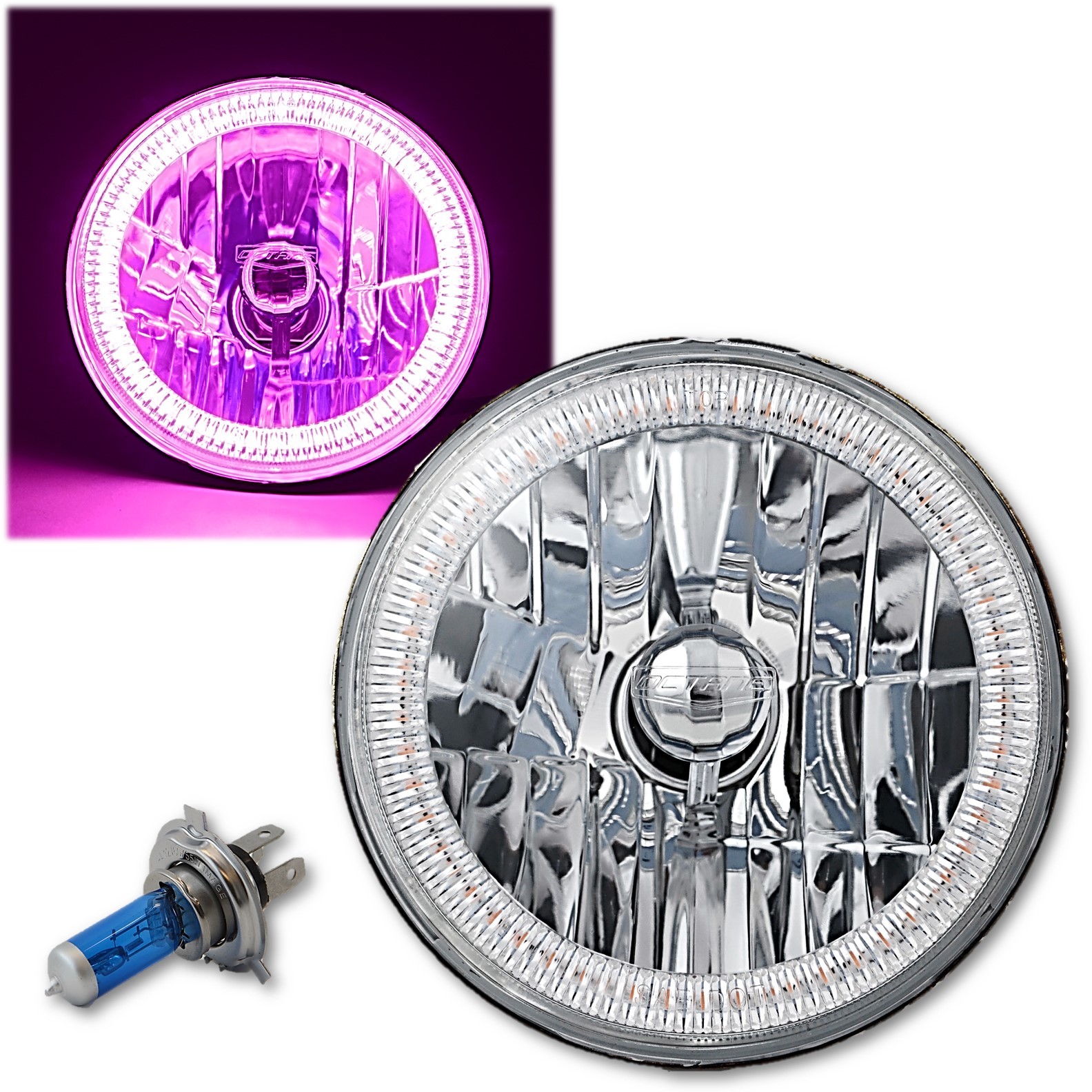 7" H6024/6014 Halogen Pink SMD LED Halo Ring H4 Light Bulb Angel Eye
