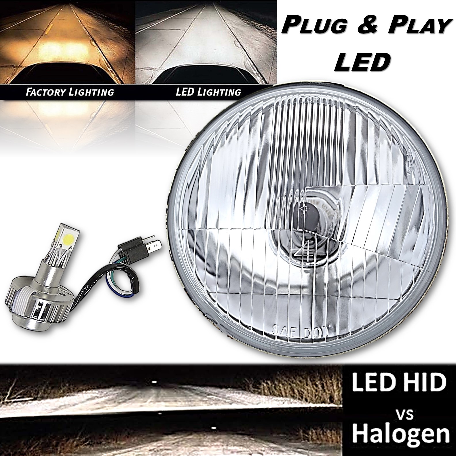 5-3//4 AMBER GLASS SEALED HIGH BEAM HEADLIGHT set FOG LIGHT HEADLAMP BULBS PAIR