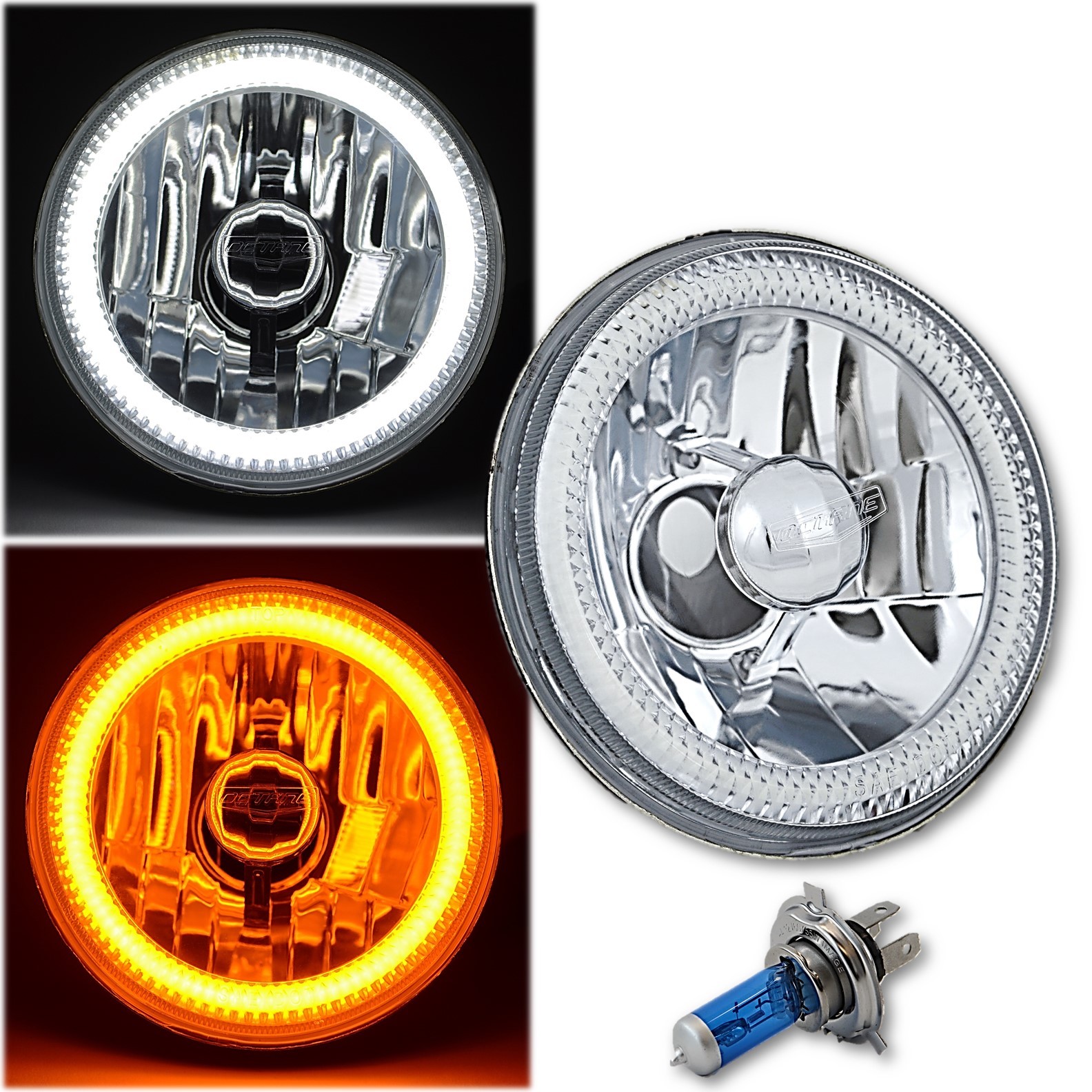 53/4" Switchback White Amber LED Halo DRL Turn Signal Angel Eye Headlight EACH
