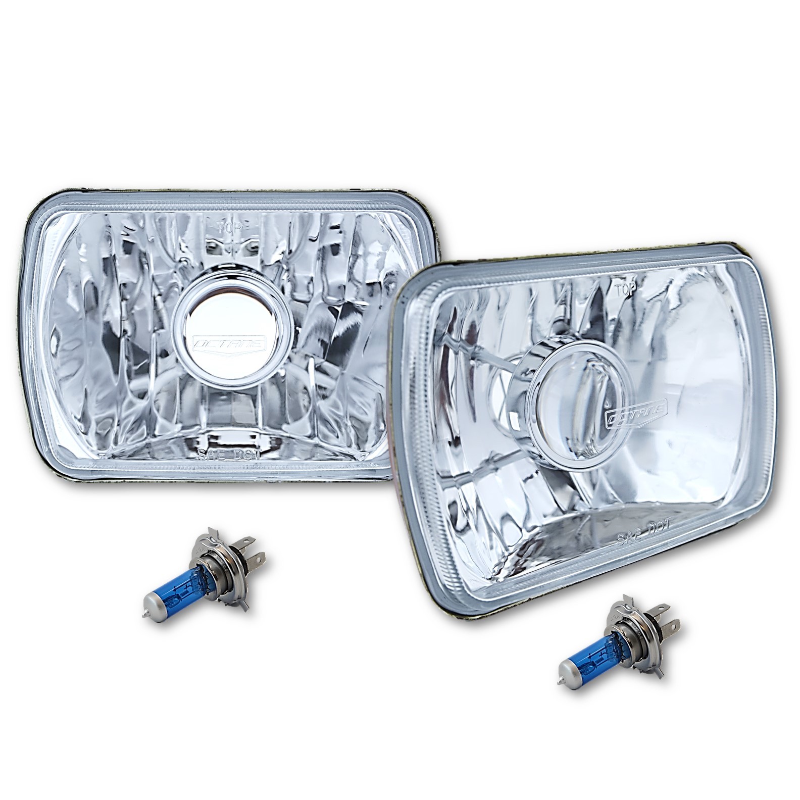 7X6 Halogen Projector Crystal Clear Glass Headlights Headlamp H4 Light