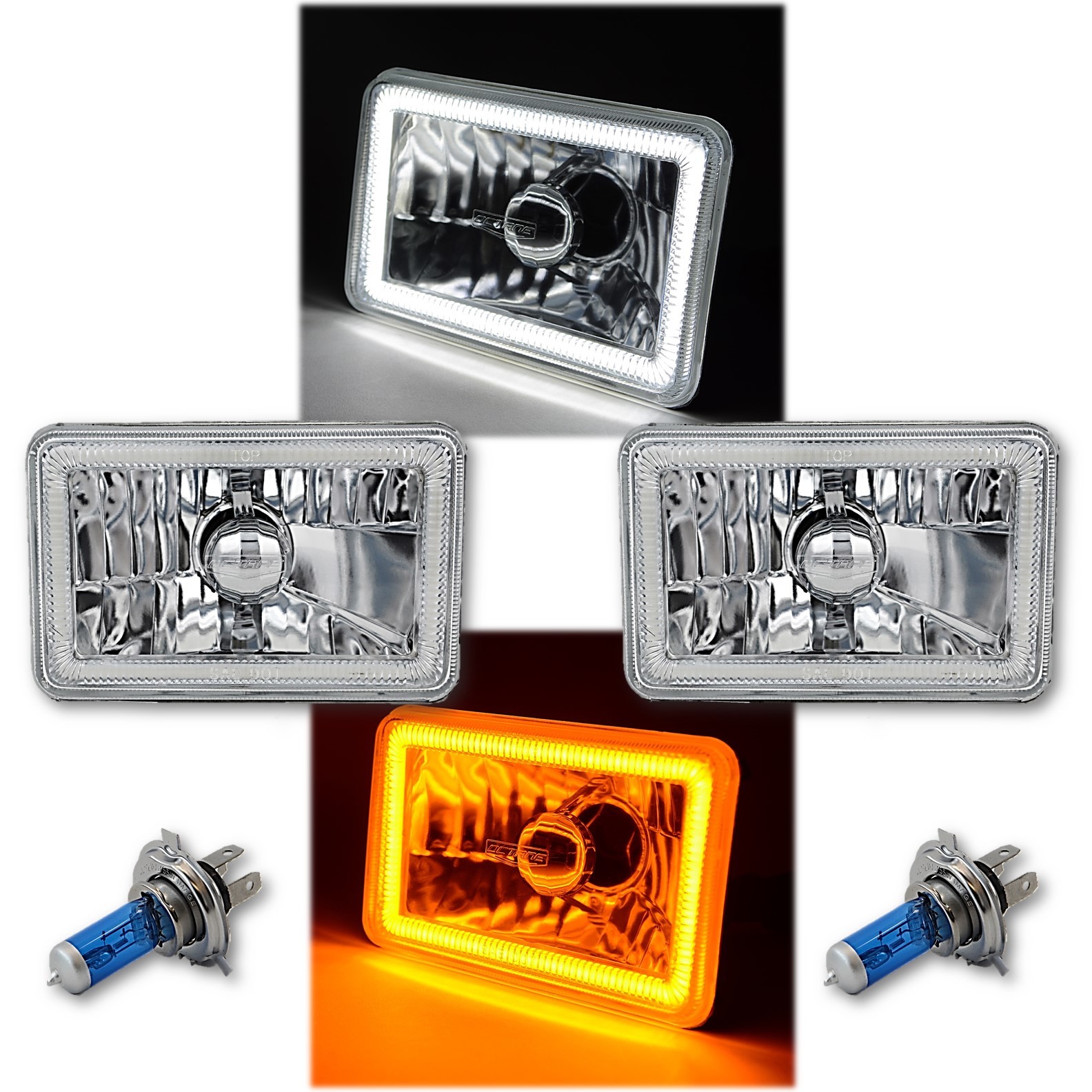 4x6" Switchback White / Amber LED Halo DRL Turn Signal Headlight Lamp