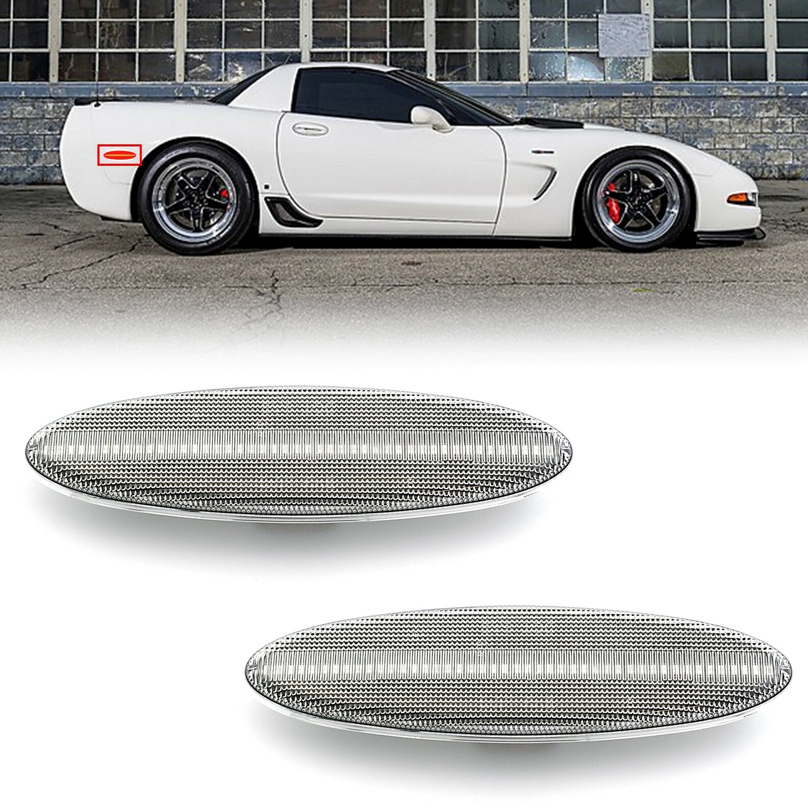 Clear Rear Red LED Side Marker Lamp Lens Pair For 19972004 C5 Chevy