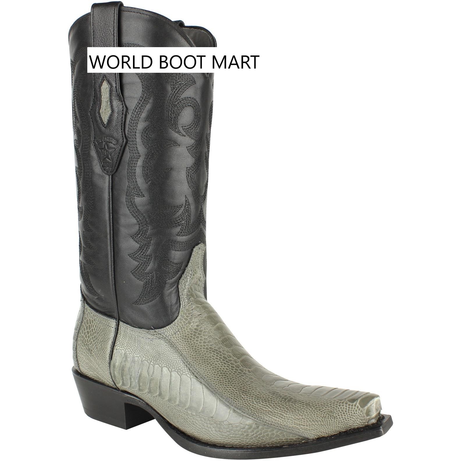 Pre-owned Los Altos Boots Los Altos Gray Genuine Snip Toe Ostrich Leg Western Cowboy Boot (d)