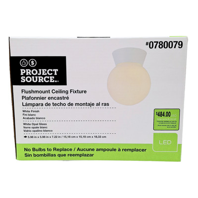 Project Source LED Flush Mount Ceiling Fixture, 5.98'' Round, 830 Lumens, White
