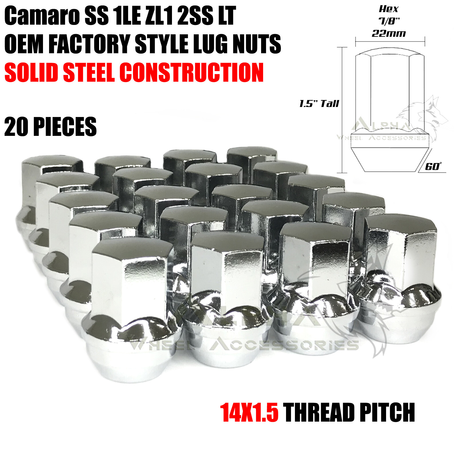 20 Chevy Camaro Chrome OEM Factory Style Lug Nuts 14X1.5 For SS 1LE ZL1 2SS LT eBay