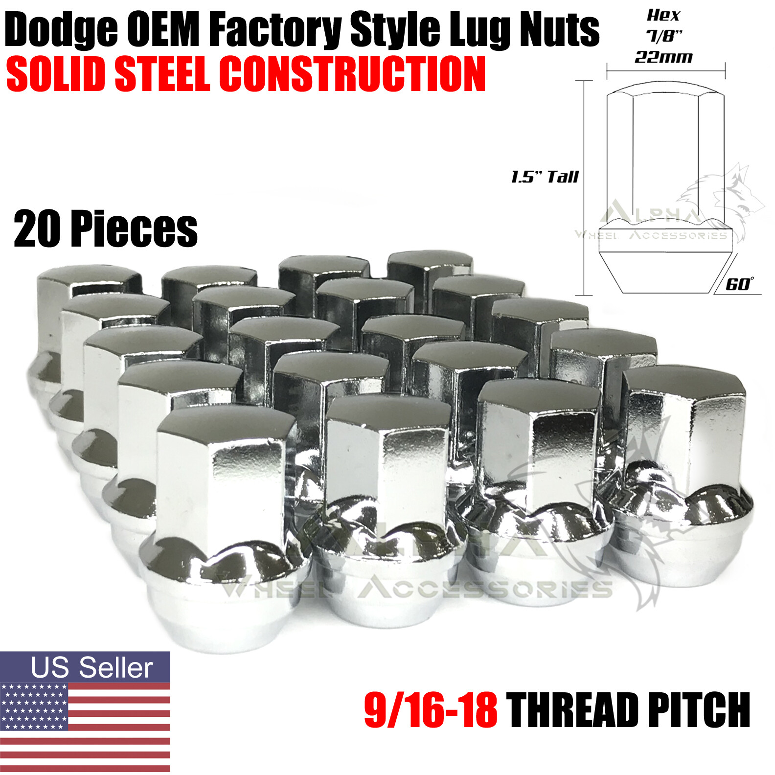 20 Chrome 9/16-18 OEM Factory Style Lug Nuts For Dodge Ram