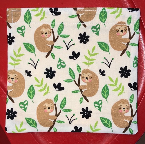 Handmade Reusable Snack Sandwich Food Storage Bag Object Pouch Baby Sloth Print