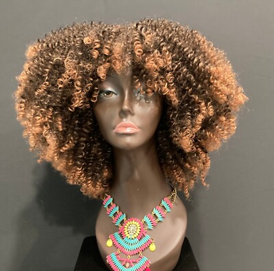 Essence Wigs Ombre Honey Blonde Kinky Curly Wig w Bangs
