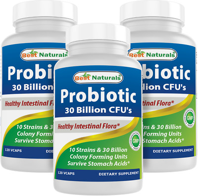 3 Pack Best Naturals Probiotic 10 Strains & 30 Billion CFU, 120 Veggie Capsules