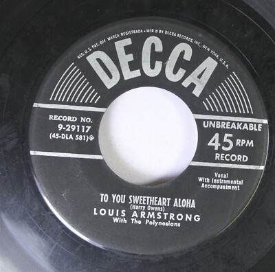 Jazz 45 Louis Armstrong - To You Sweetheart Aloha / On A Cocoanut Island On Decc
