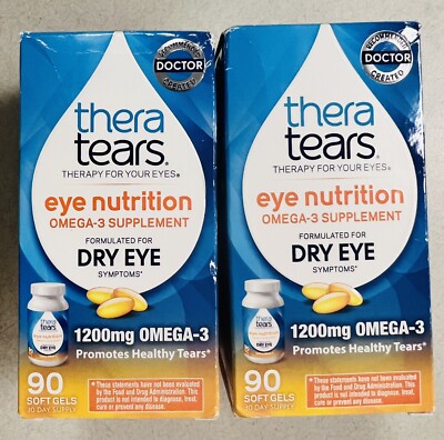 2x90 Count  Thera Tears Eye Nutrition 1200mg Omega-3 2 x 90 Soft-Gels