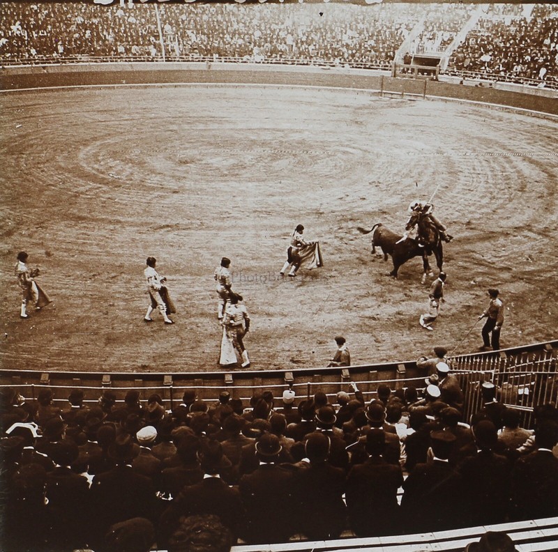 Bilbao Corrida Espagne Photo Stereo Pl52p1n18 Plaque De Verre Vintage