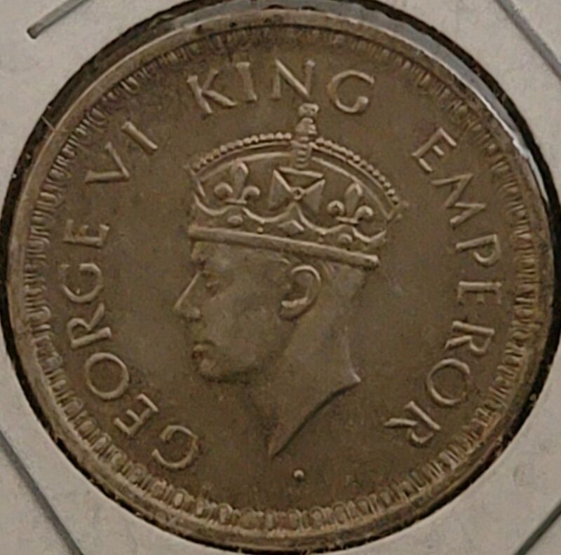 XF/AU 1944-L India 1/2 Rupee Silver