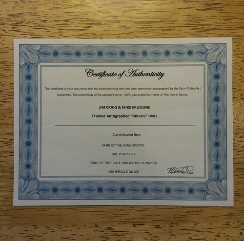 ????MIRACLE ON ICE?JIM CRAIG & MIKE ERUZIONE? framed signed miracle Dvds COA????