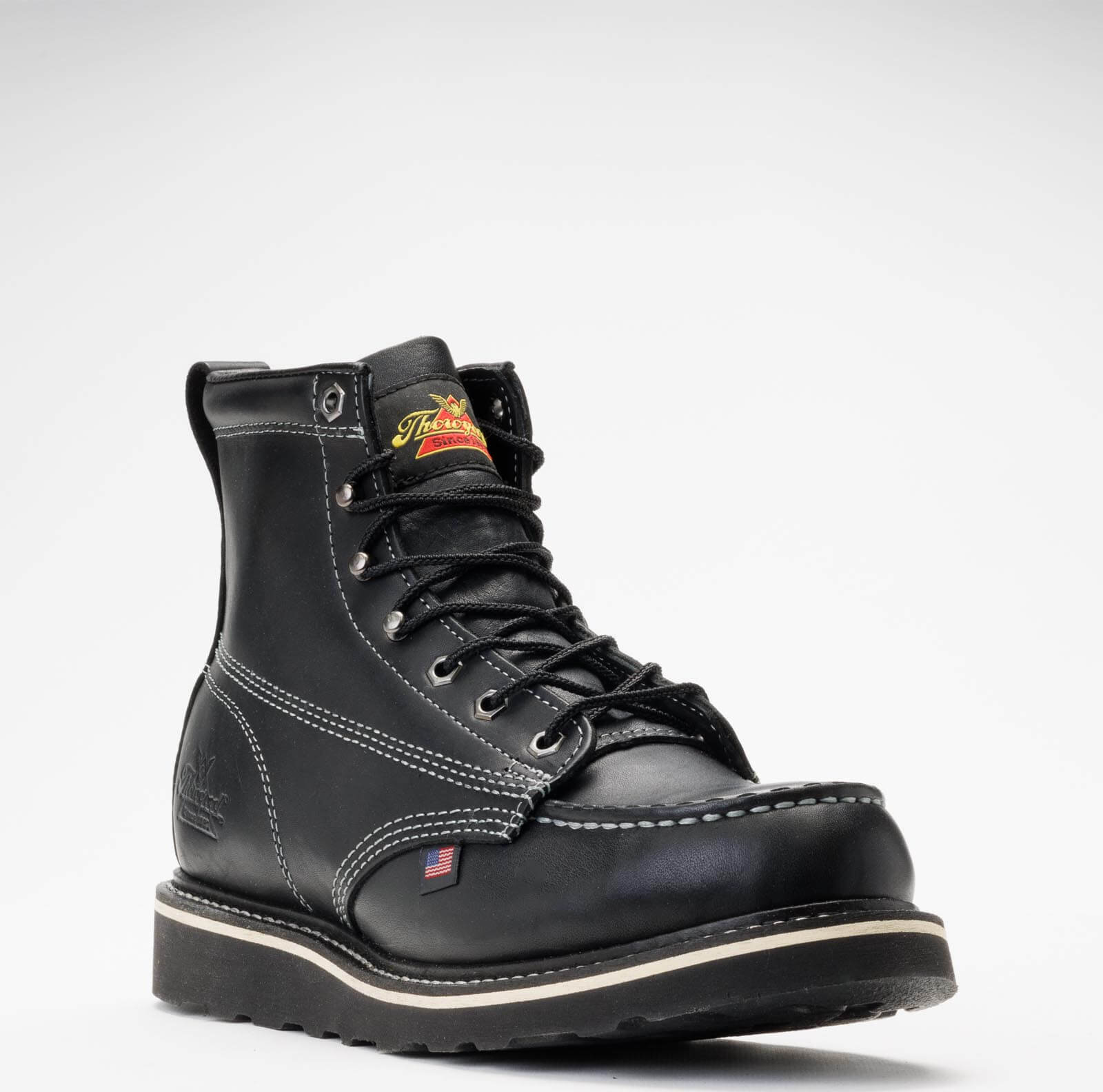 Pre-owned Thorogood Men's Midnight Series 6″ Black Toe Boo, Style 814-6206, Size 9 D