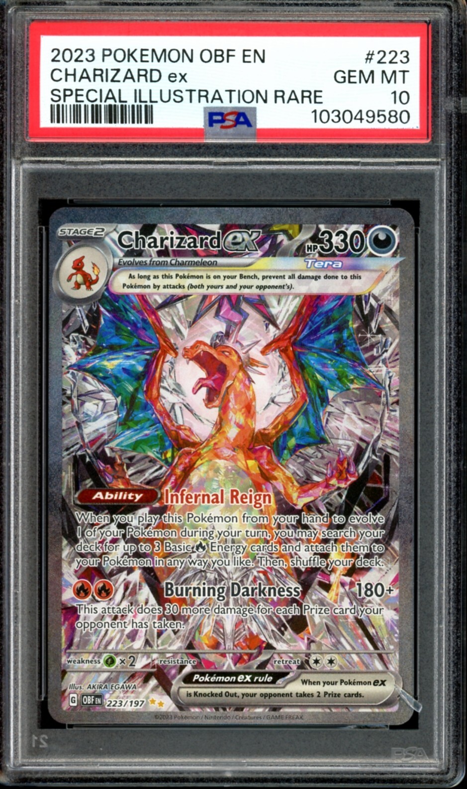 PSA 10 GEM MINT Charizard ex SIR 223/197 Obsidian Flames