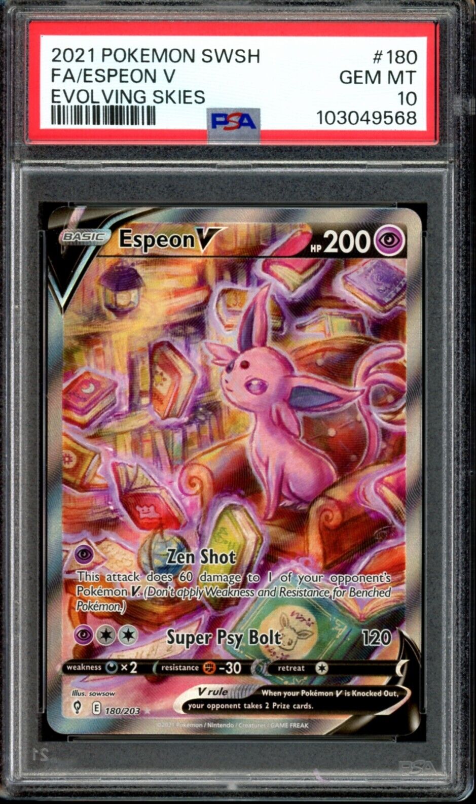 PSA 10 GEM MINT Espeon V Alt Art 180/203 Evolving Skies 2021 PSA 10 GEM MINT Espeon V Alt Art 180/203 Evolving Skies 2021