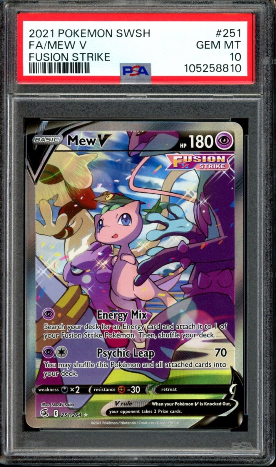 PSA 10 GEM MINT Mew V Alternate Art 251/264 Fusion Strike PSA 10 GEM MINT Mew V Alternate Art 251/264 Fusion Strike