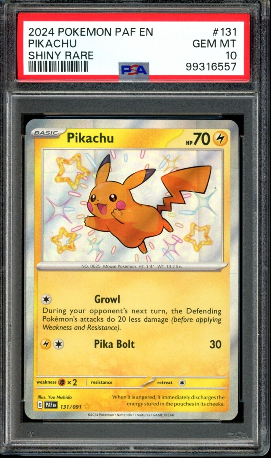PSA 10 GEM MINT Pikachu Shiny Rare 131/091 PAF EN Paldean PSA 10 GEM MINT Pikachu Shiny Rare 131/091 PAF EN Paldean