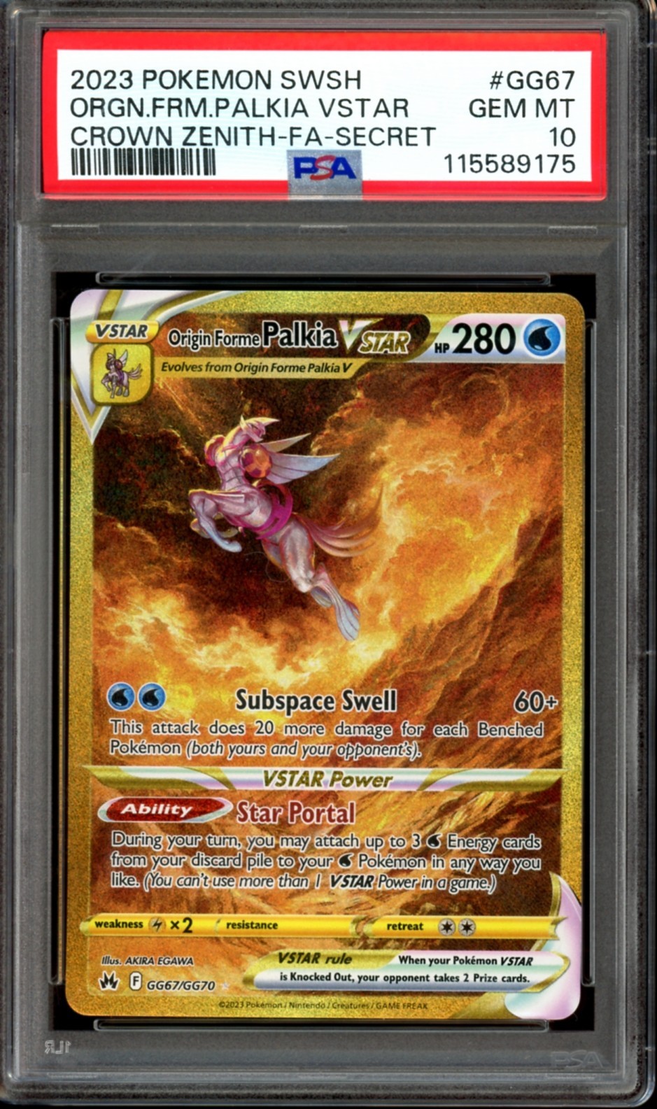 PSA 10 Origin Forme Palkia VSTAR GG67/GG70 Gold Crown Zenith