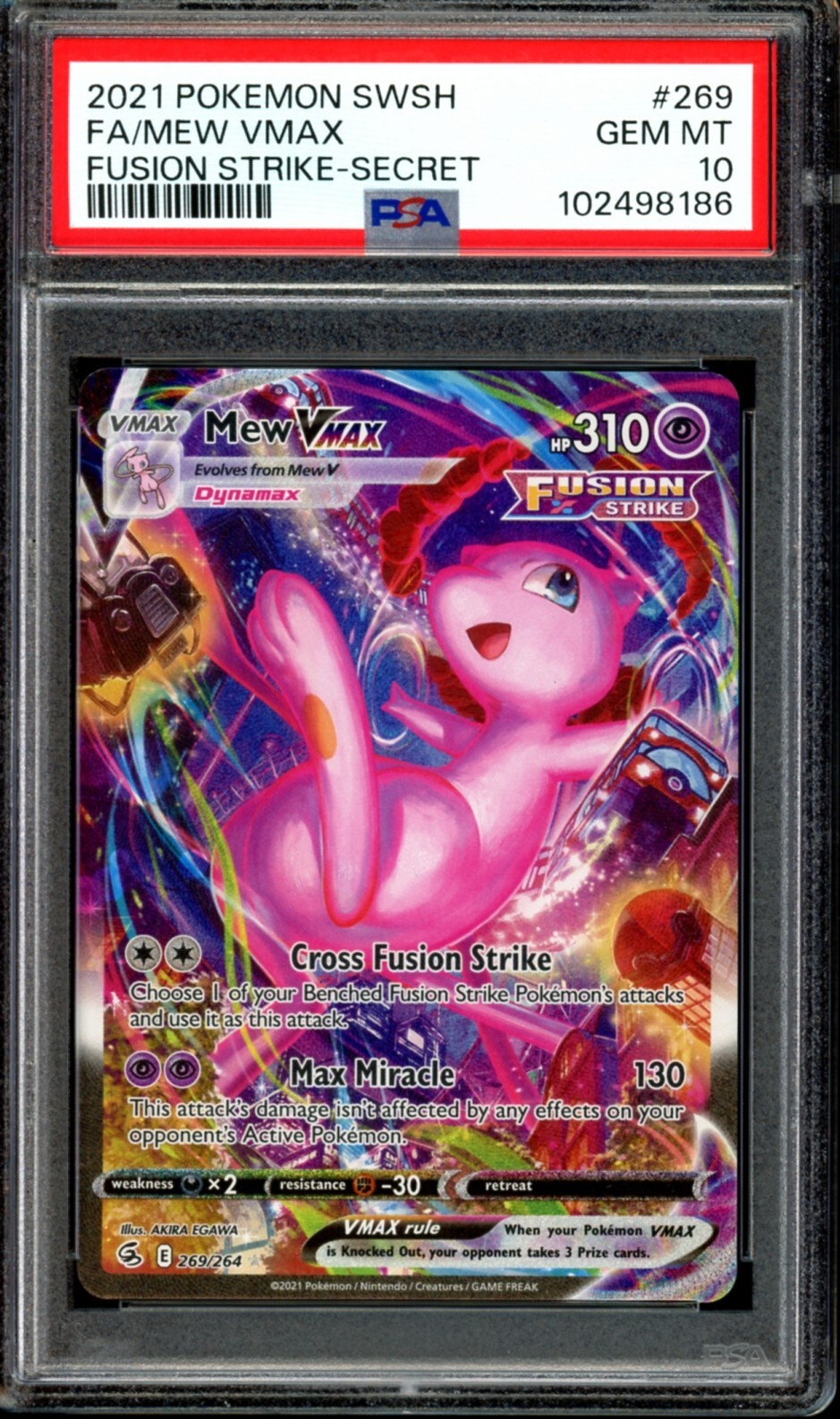 PSA 10 GEM MINT Mew VMAX Secret Rare Alt Art 269/264 Fusion PSA 10 GEM MINT Mew VMAX Secret Rare Alt Art 269/264 Fusion