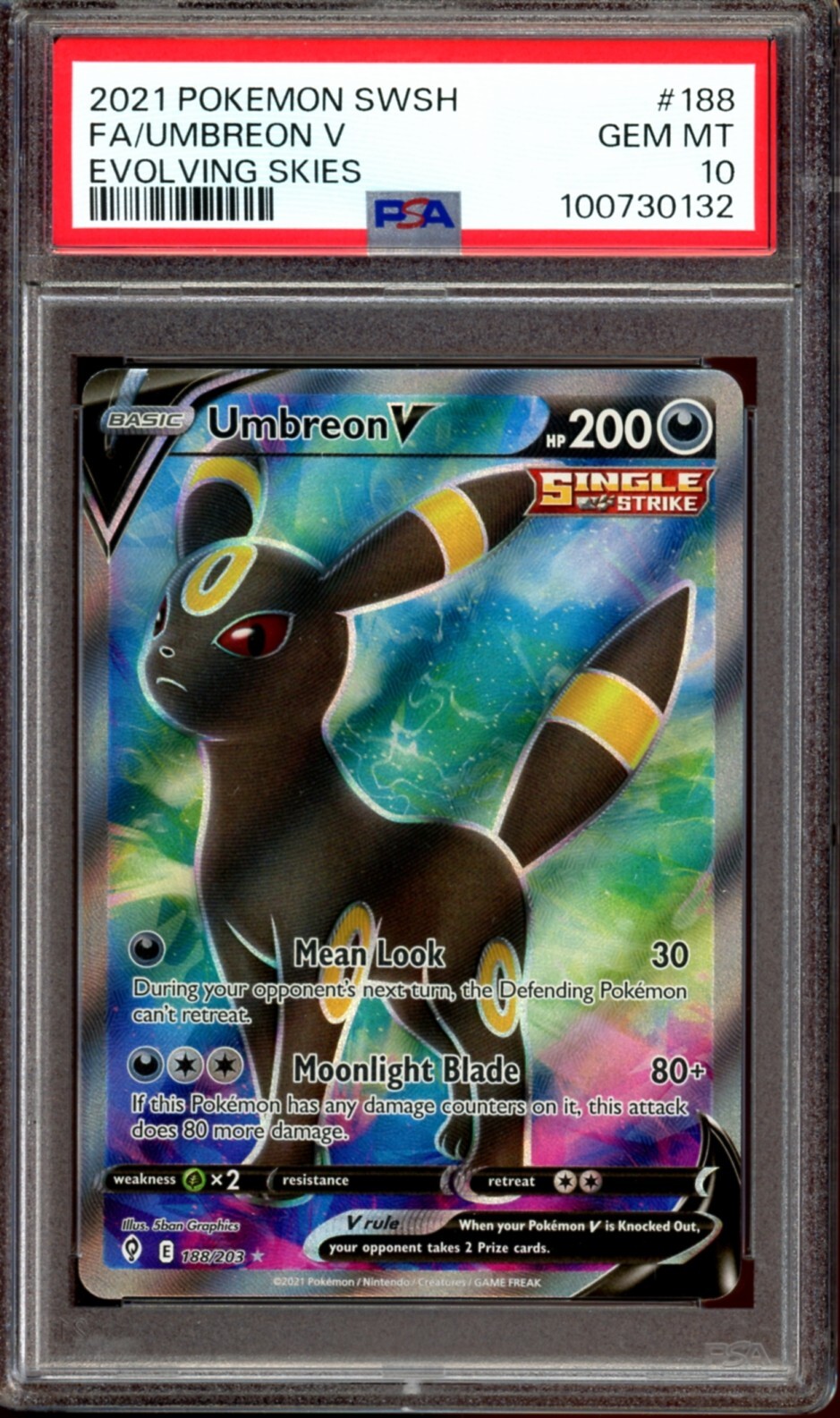 PSA 10 GEM MINT Umbreon V Full Art 188/203 Evolving Skies PSA 10 GEM MINT Umbreon V Full Art 188/203 Evolving Skies