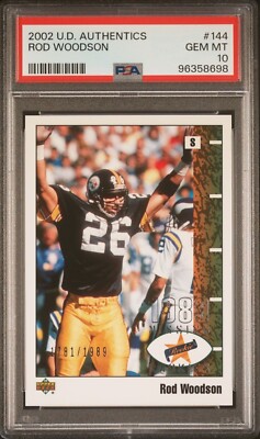 2002 UD Authentics ROD WOODSON PSA 10 GEM MT 1781/1989 #144 Missing Rookie HOF 
