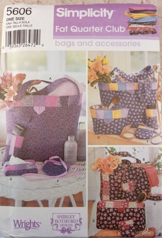 Simplicity 5606 Fat Quarter Club Botsford UNCUT Sewing Pattern Bag Tote Handbag+