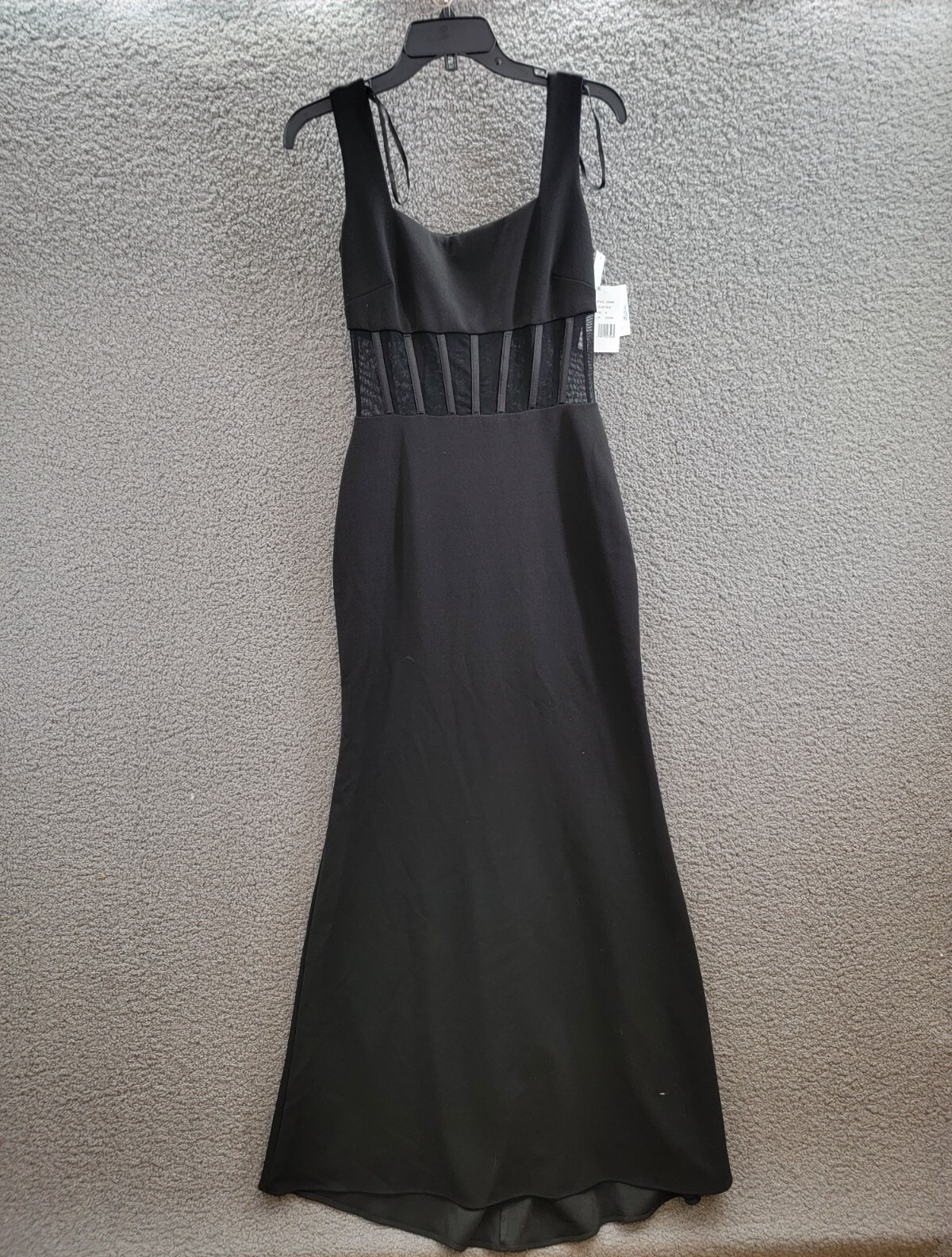 AQUA Scuba Crepe Illusion Boning Sheath Dress Women's 6 Black Back Zip Closure - Picture 2 of 15