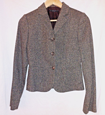SISLEY ITALY Brown Gray Tweed Wool Blend Cropped Blazer Jacket 38 US XS 1595