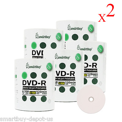 1000 Grade A Smartbuy White Inkjet Hub Printable 16X DVD-R 4.7GB Recordable Disc